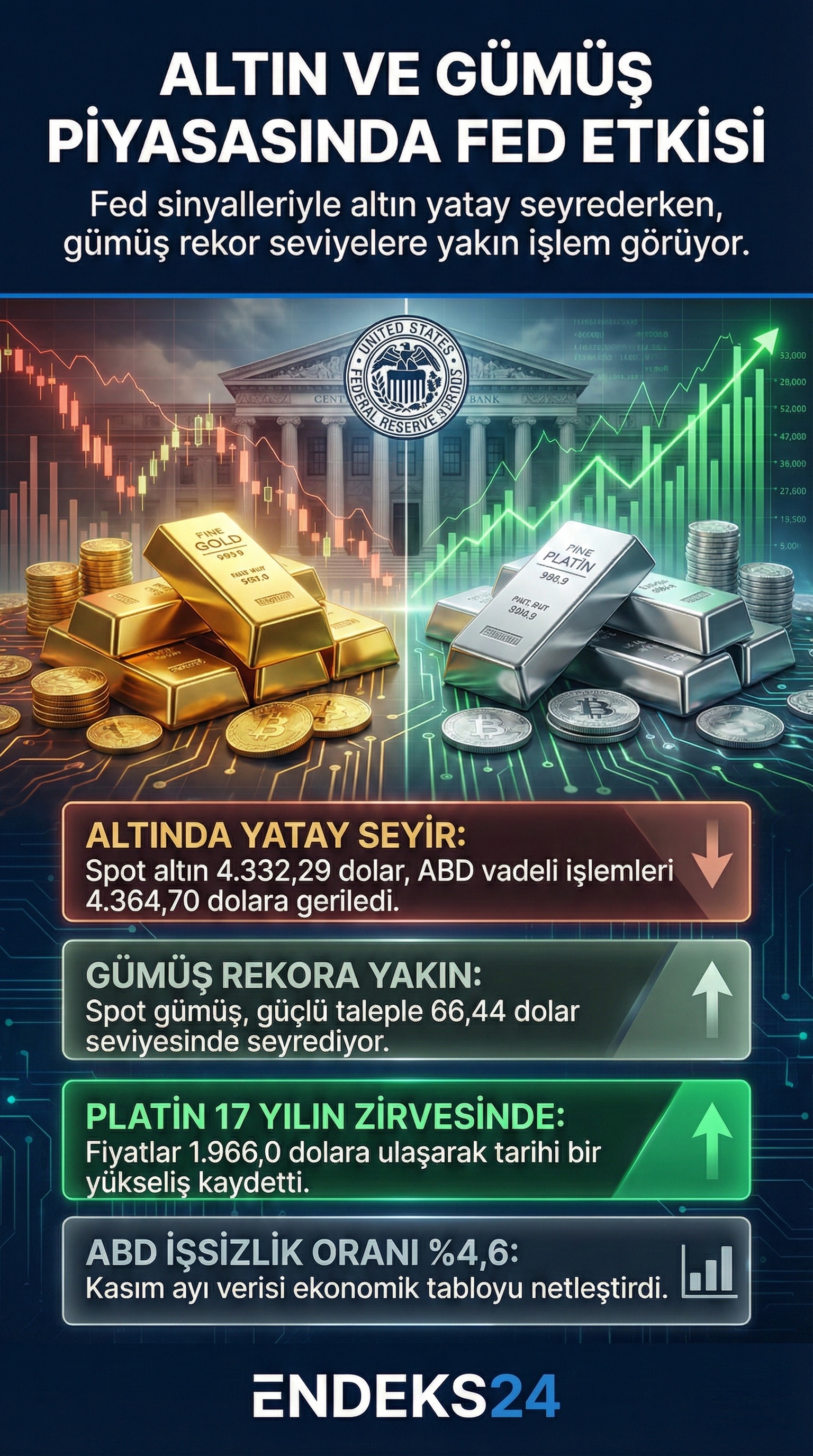 Fed faiz sinyalleri ve ABD enflasyon verileri öncesinde altın ve gümüş fiyatlarının küresel piyasalardaki güncel görünümü.