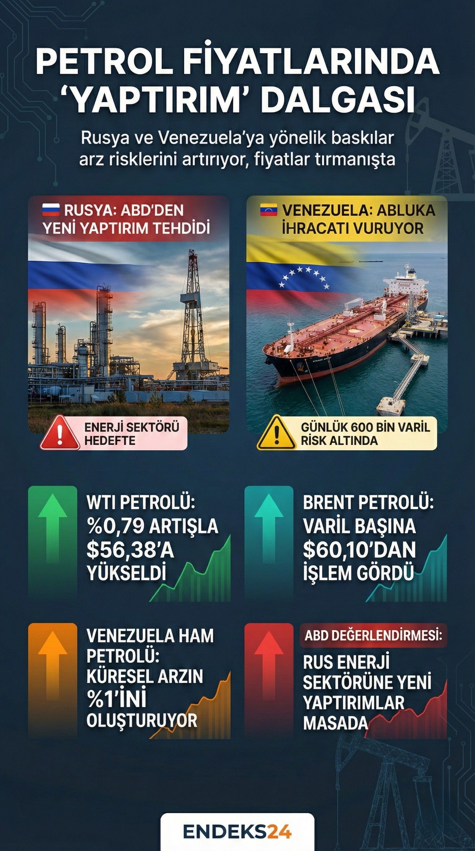 ABD’nin Rusya ve Venezuela petrolüne yönelik yaptırım sinyalleri sonrası petrol fiyatlarında yükseliş ve arz riskleri