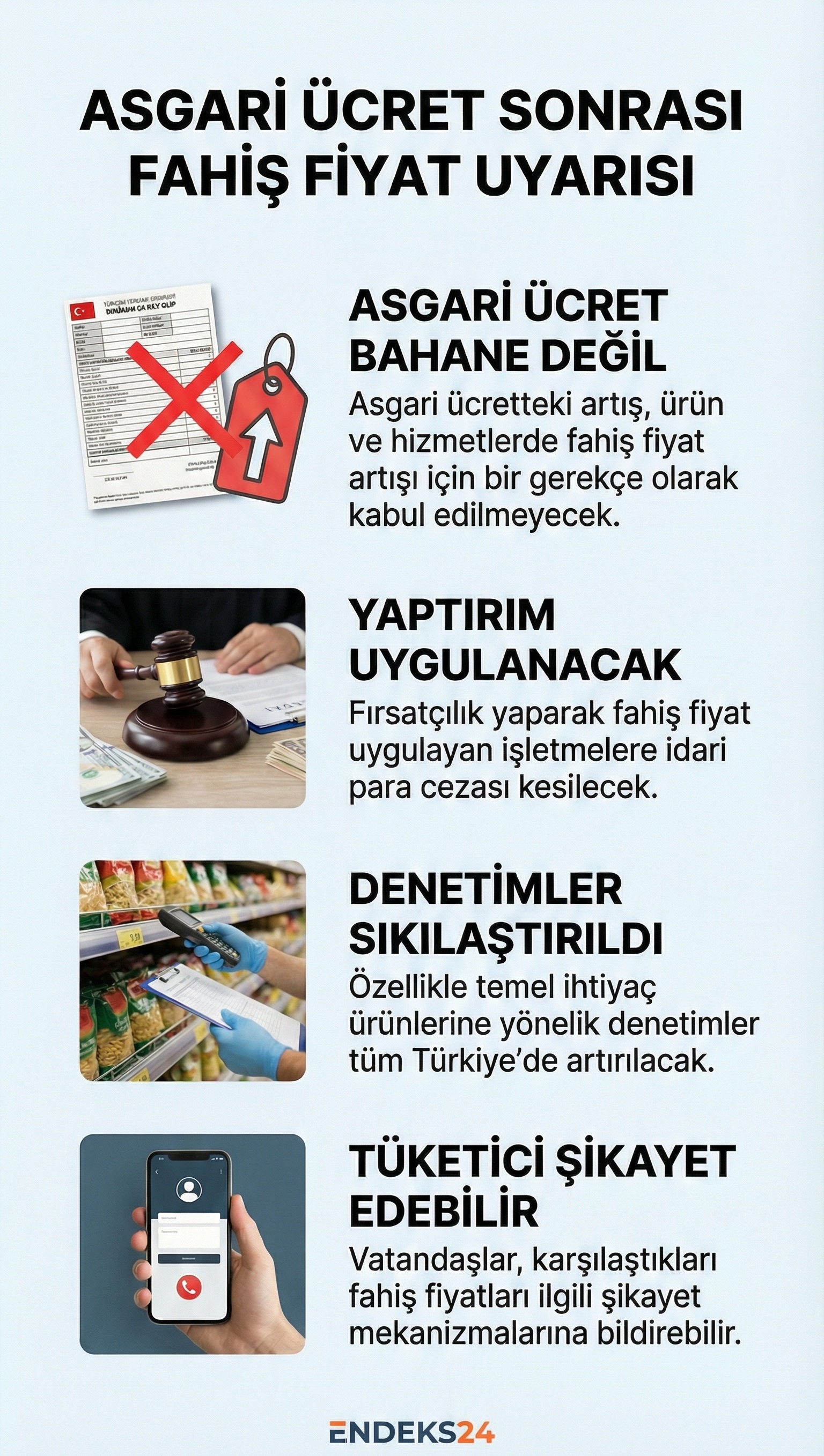 Ticaret Bakanlığı, asgari ücret artışını gerekçe göstererek fahiş fiyat uygulayan işletmelere karşı idari ve hukuki tedbirlerin uygulanacağını duyurdu.