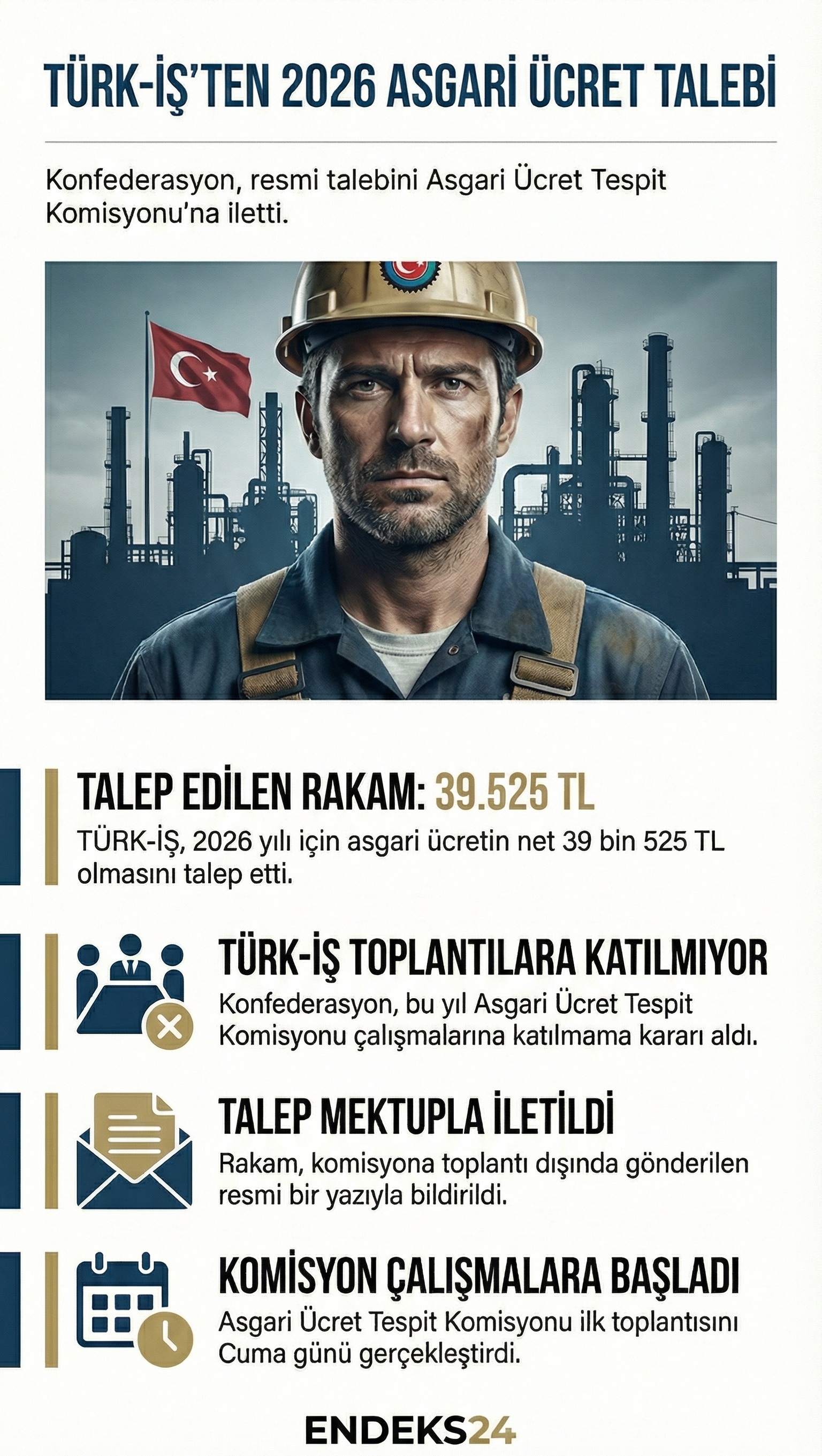 TÜRK-İŞ’in Asgari Ücret Tespit Komisyonu’na gönderdiği mektupta yer alan 2026 yılı asgari ücret talebi.