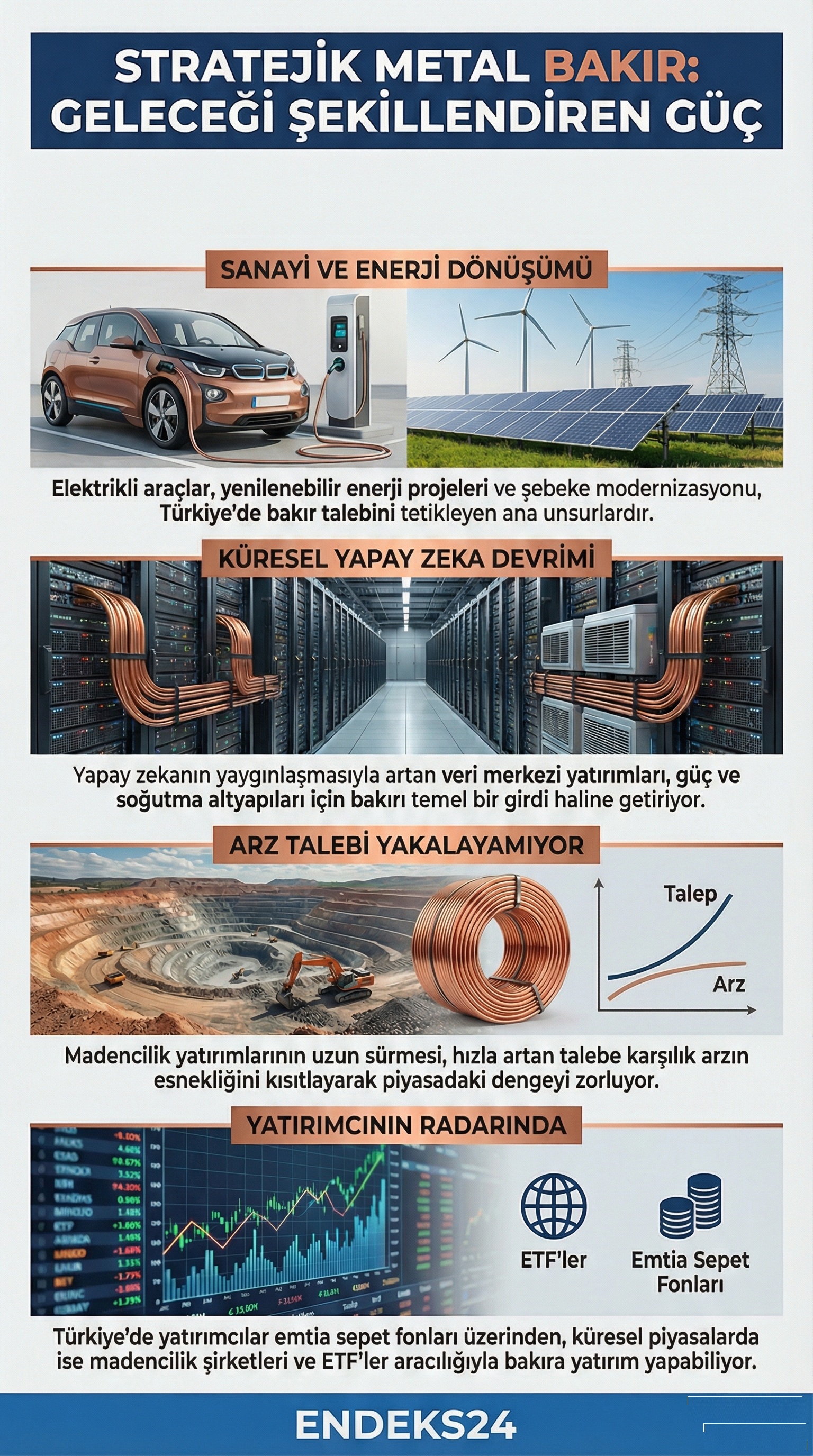 Türkiye ve küresel ölçekte yapay zeka ile elektrikli araç yatırımlarının bakır talebine etkisi.