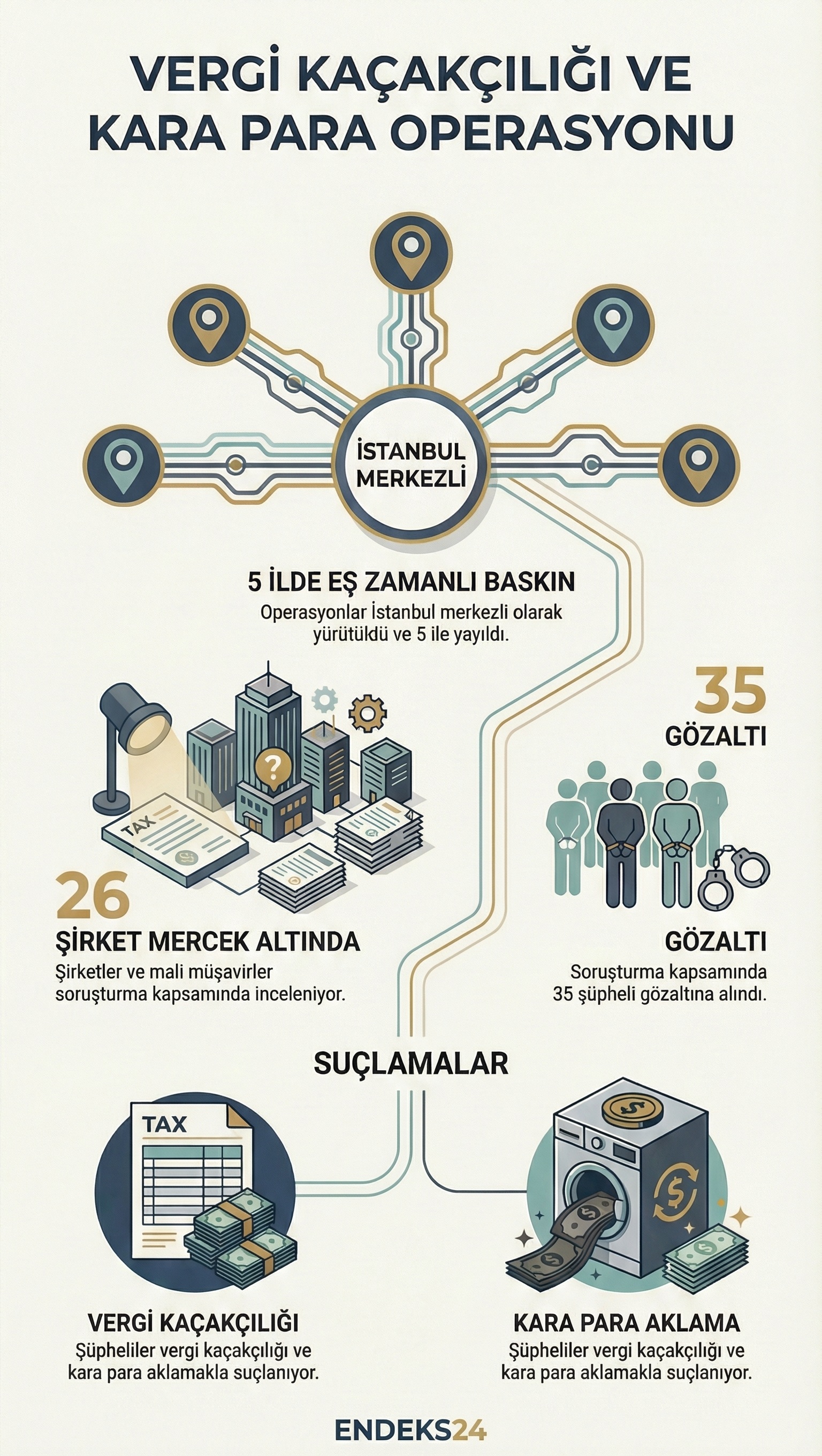 Vergi kaçakçılığı ve kara para soruşturması kapsamında 5 ilde dev şirketlere baskın düzenlendi.