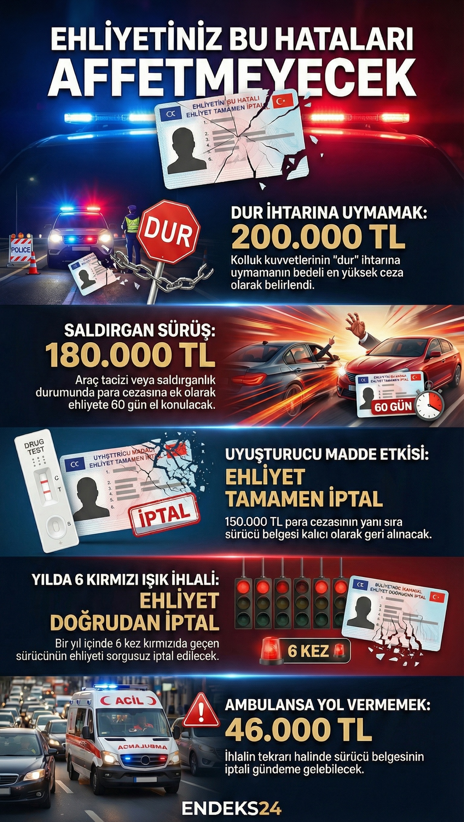 2026 yılı trafik cezaları ve ehliyet iptali şartlarını içeren yeni Karayolları Trafik Kanunu düzenlemesi özeti.