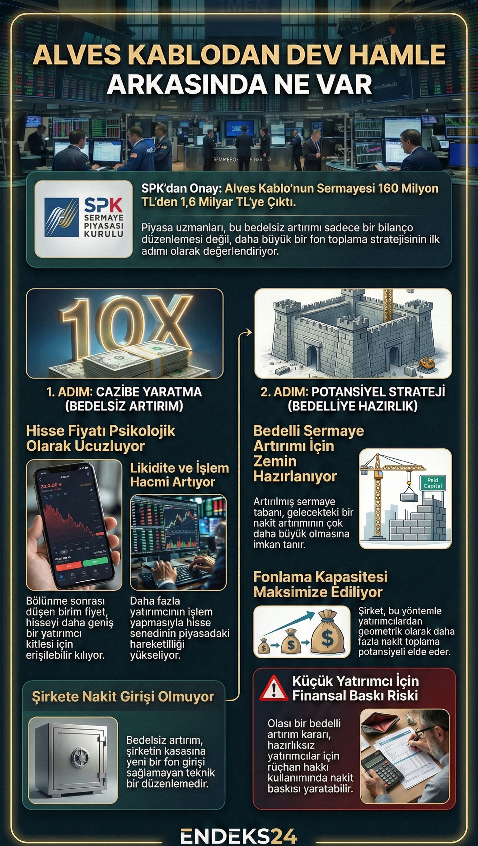 İnfografik ALVES Kablo'nun %900 bedelsiz onayı ve stratejik sermaye çarpanı analizi.