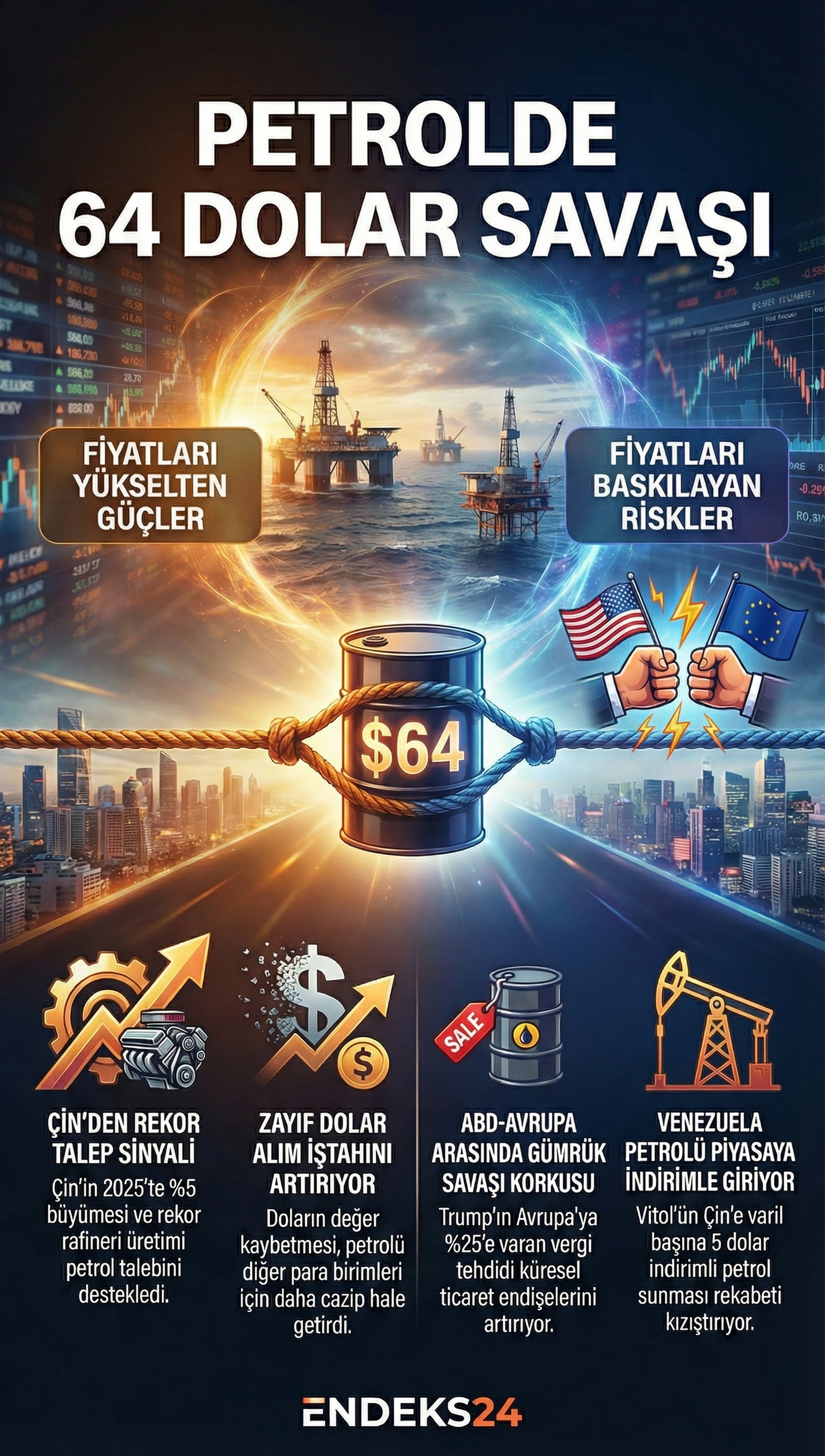 20 Ocak 2026 petrol fiyatları ve Çin büyüme verileri infografiği.