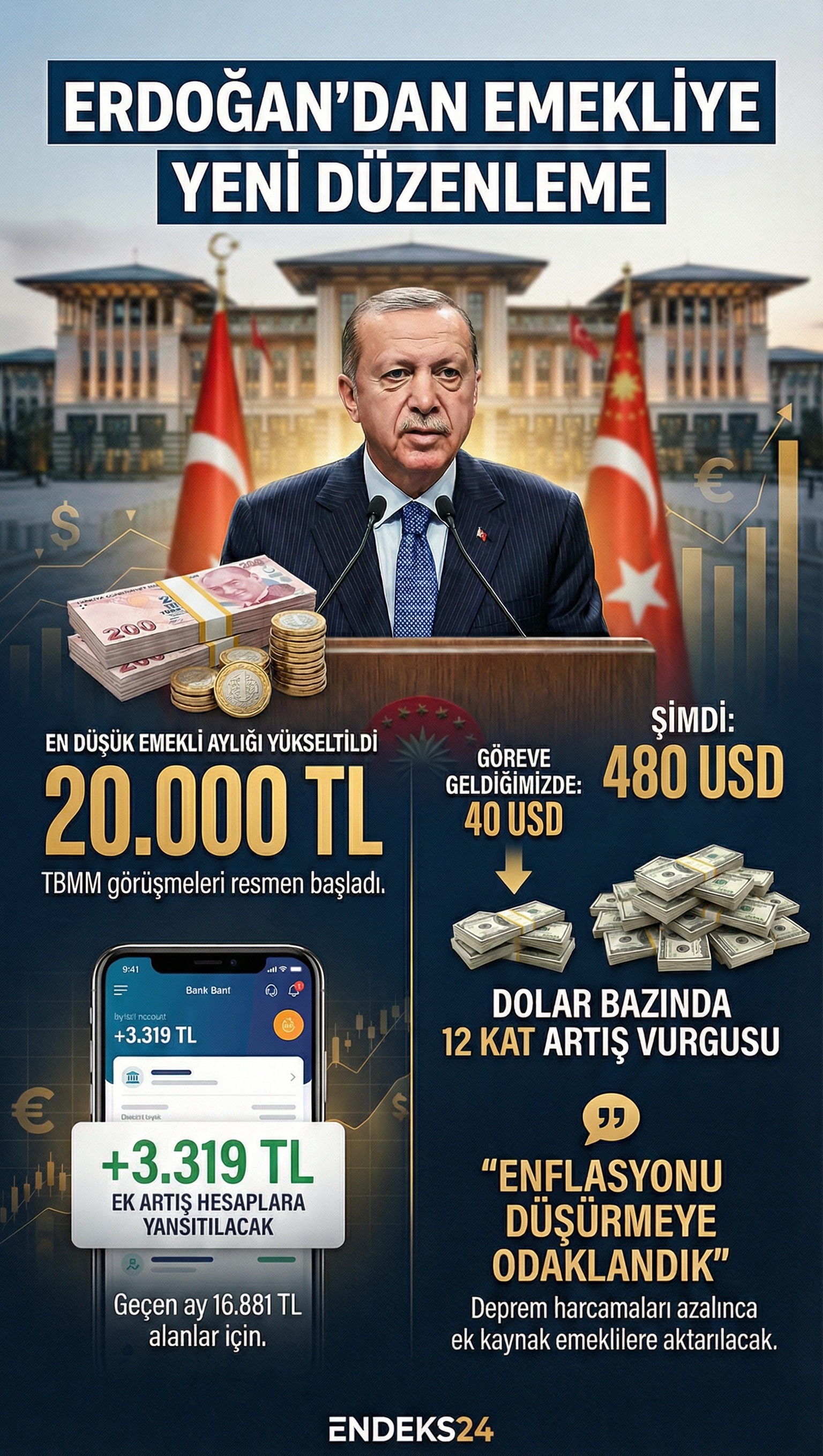 2026 emekli maaşı zam tablosu ve dolar bazlı değişim grafiği infografiği