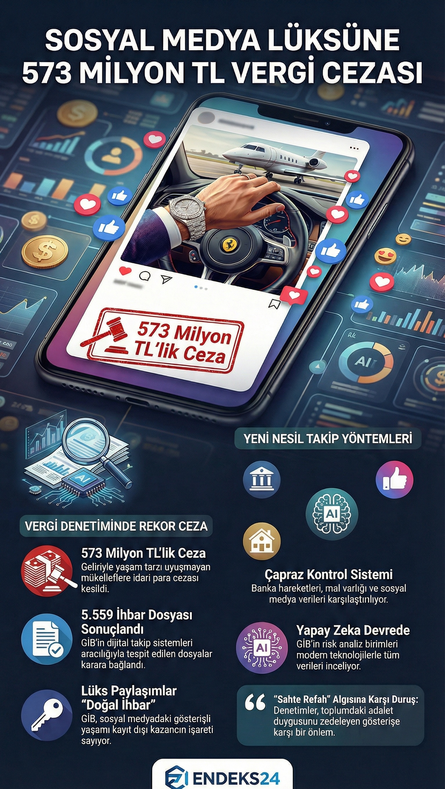 Gelir İdaresi Başkanlığı dijital mecra lüks harcama denetimi ve ceza istatistiklerini içeren infografiği