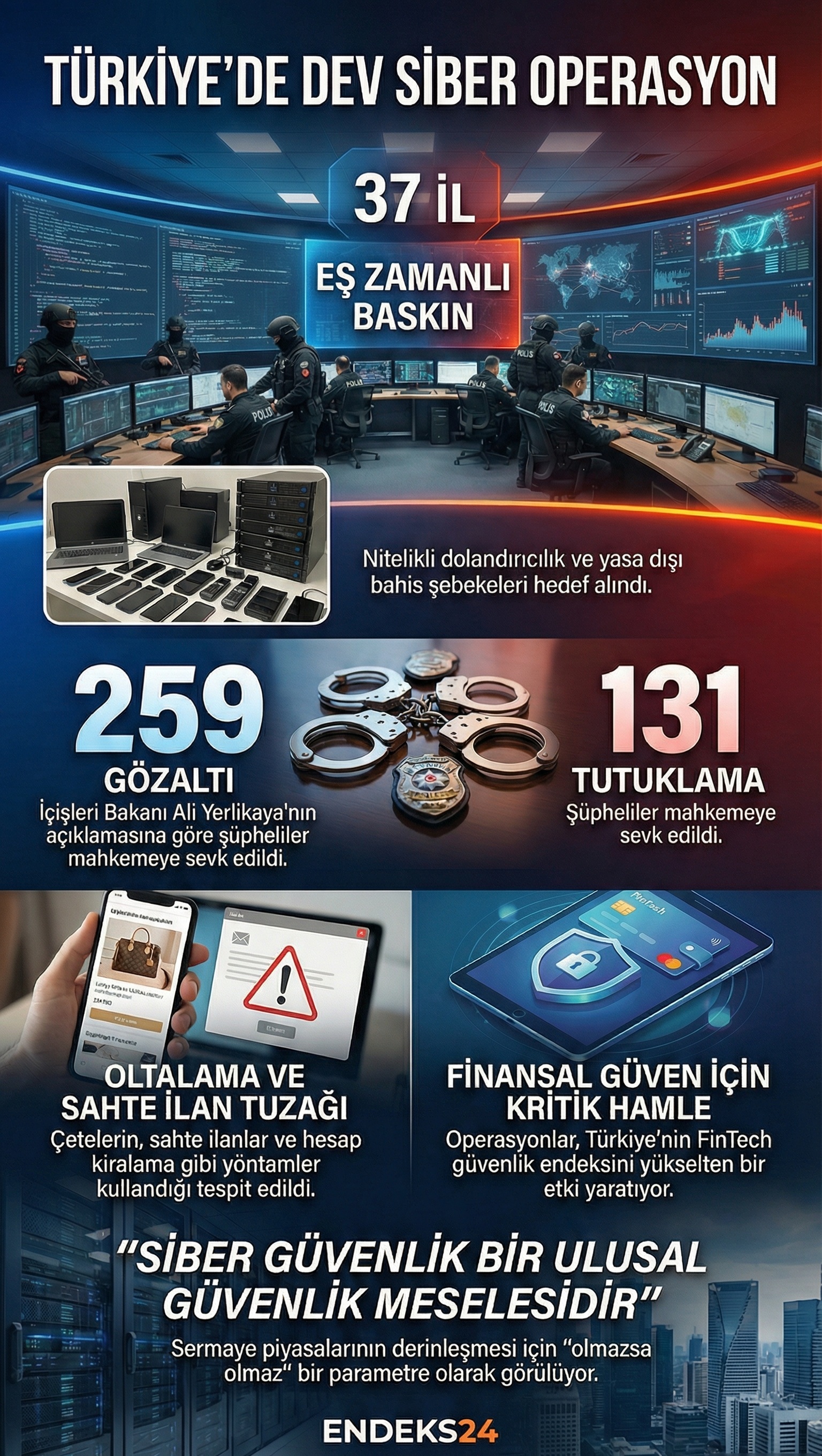 İçişleri Bakanlığı tarafından düzenlenen siber suç operasyonu verileri infografiği.