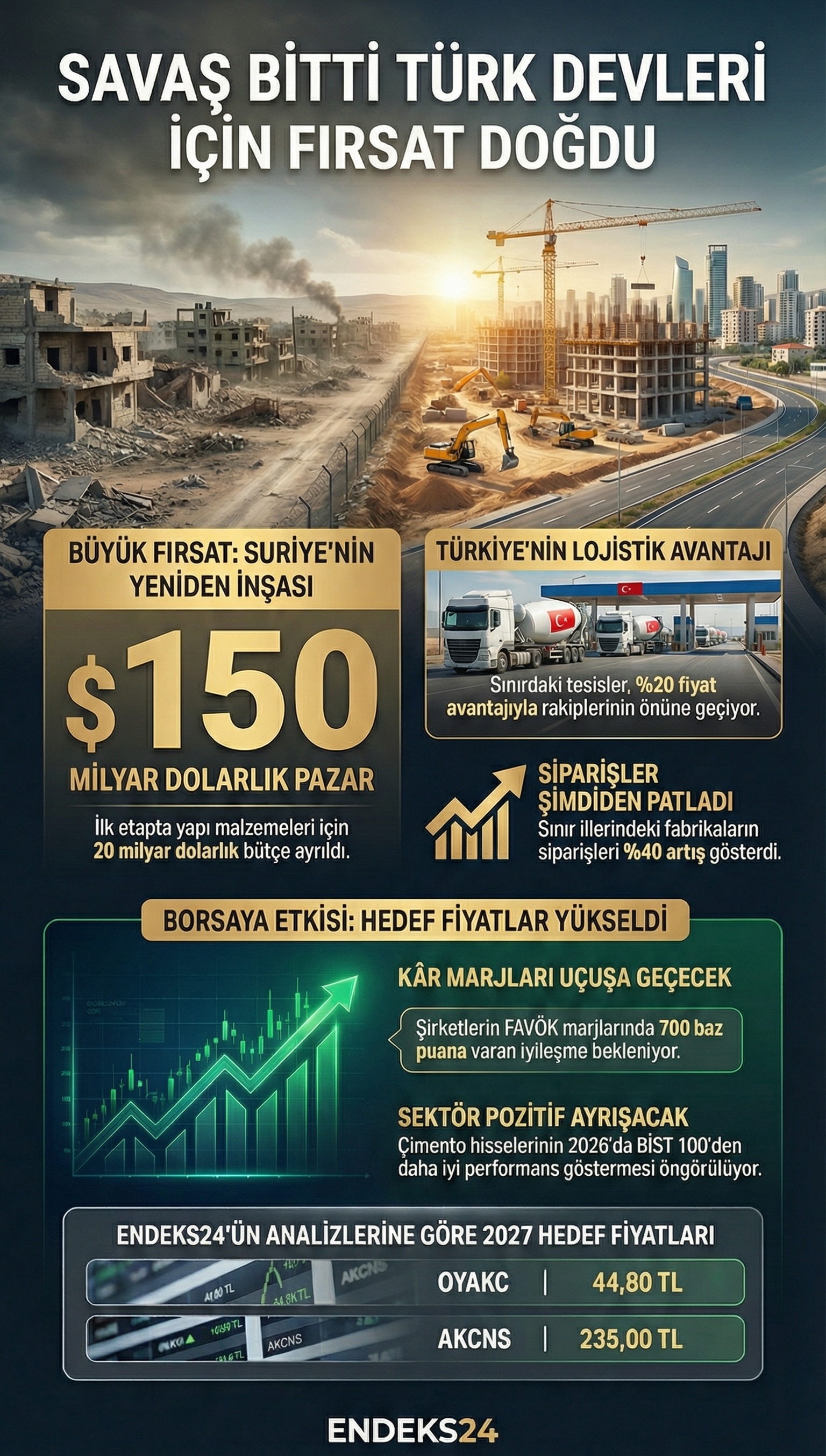 Suriye barış anlaşması sonrası Türk çimento sektörü ihracat projeksiyonu infografiği