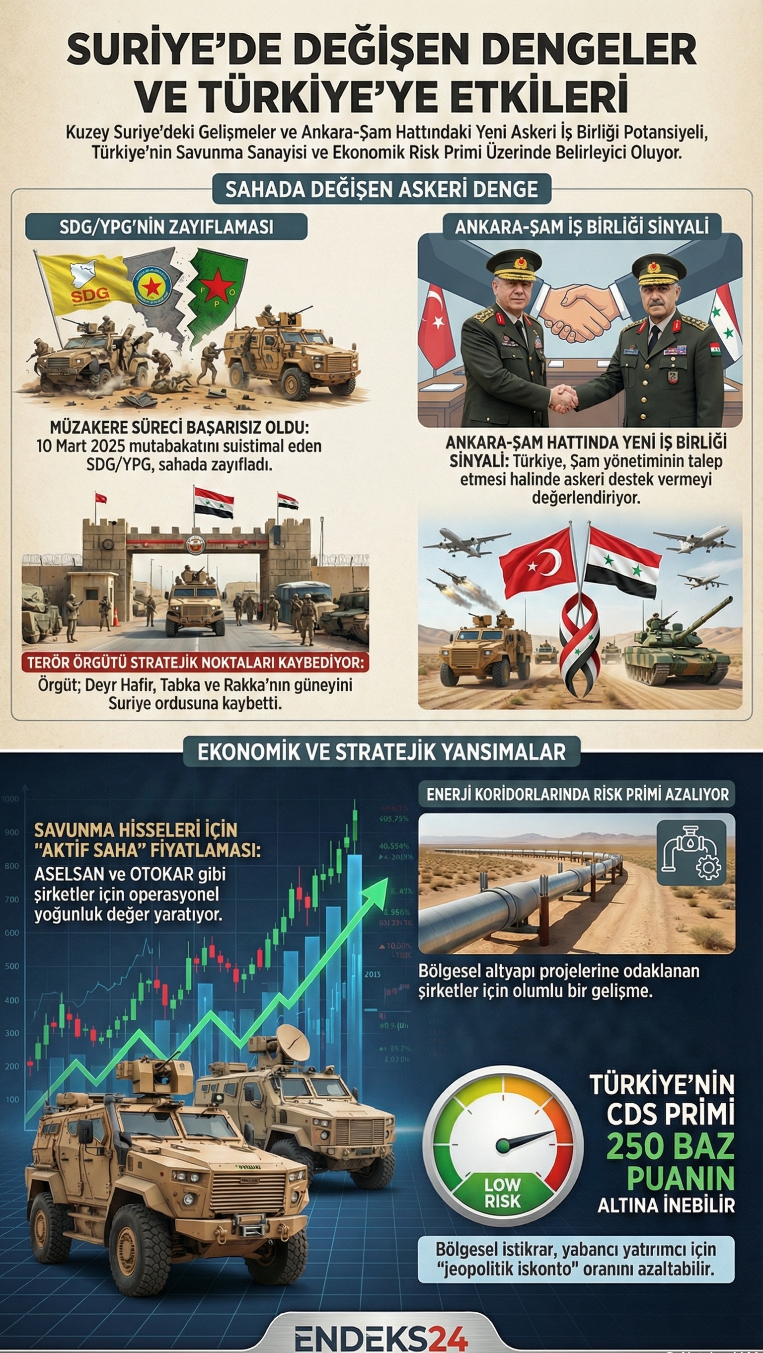 Terörsüz Türkiye süreci kapsamında Suriye sahasındaki askeri değişim ve ekonomik etkileri gösteren infografiği.
