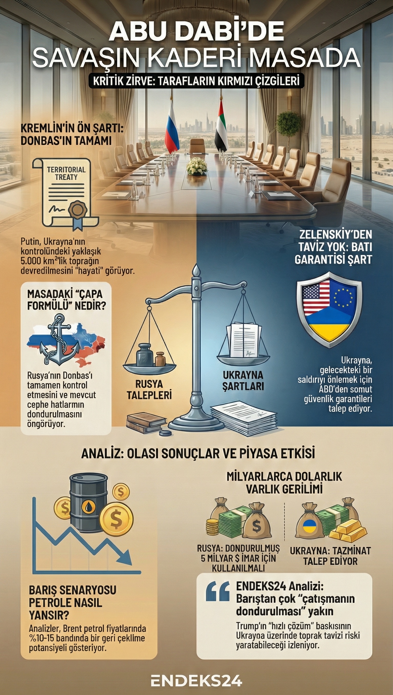 Abu Dabi'de gerçekleşen Ukrayna ve Rusya toprak pazarlığı görüşmeleri infografiği.
