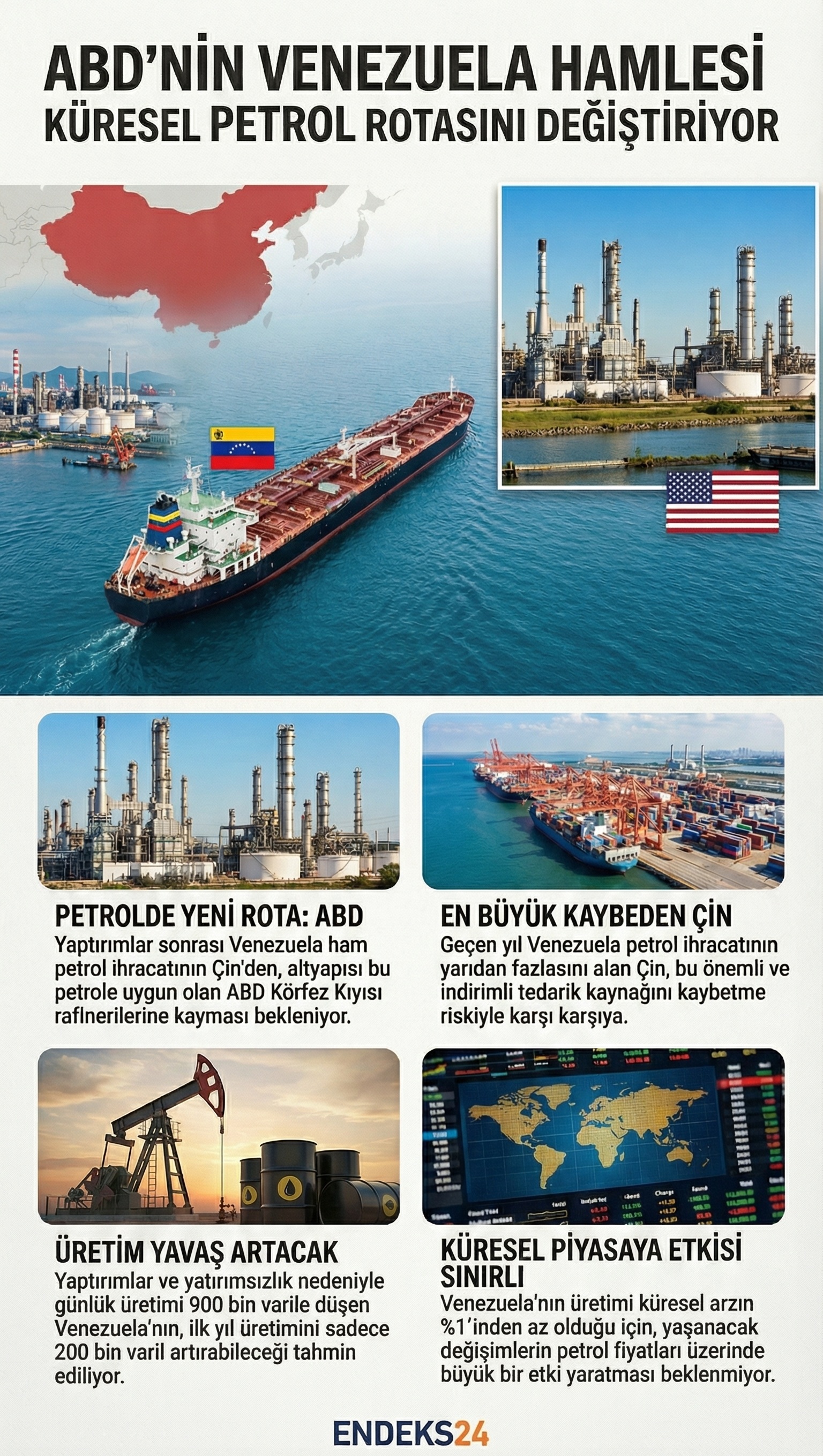 Maduro sonrası dönemde Venezuela petrol ihracatının ABD’ye yönelmesi ve Çin’in payındaki azalış.